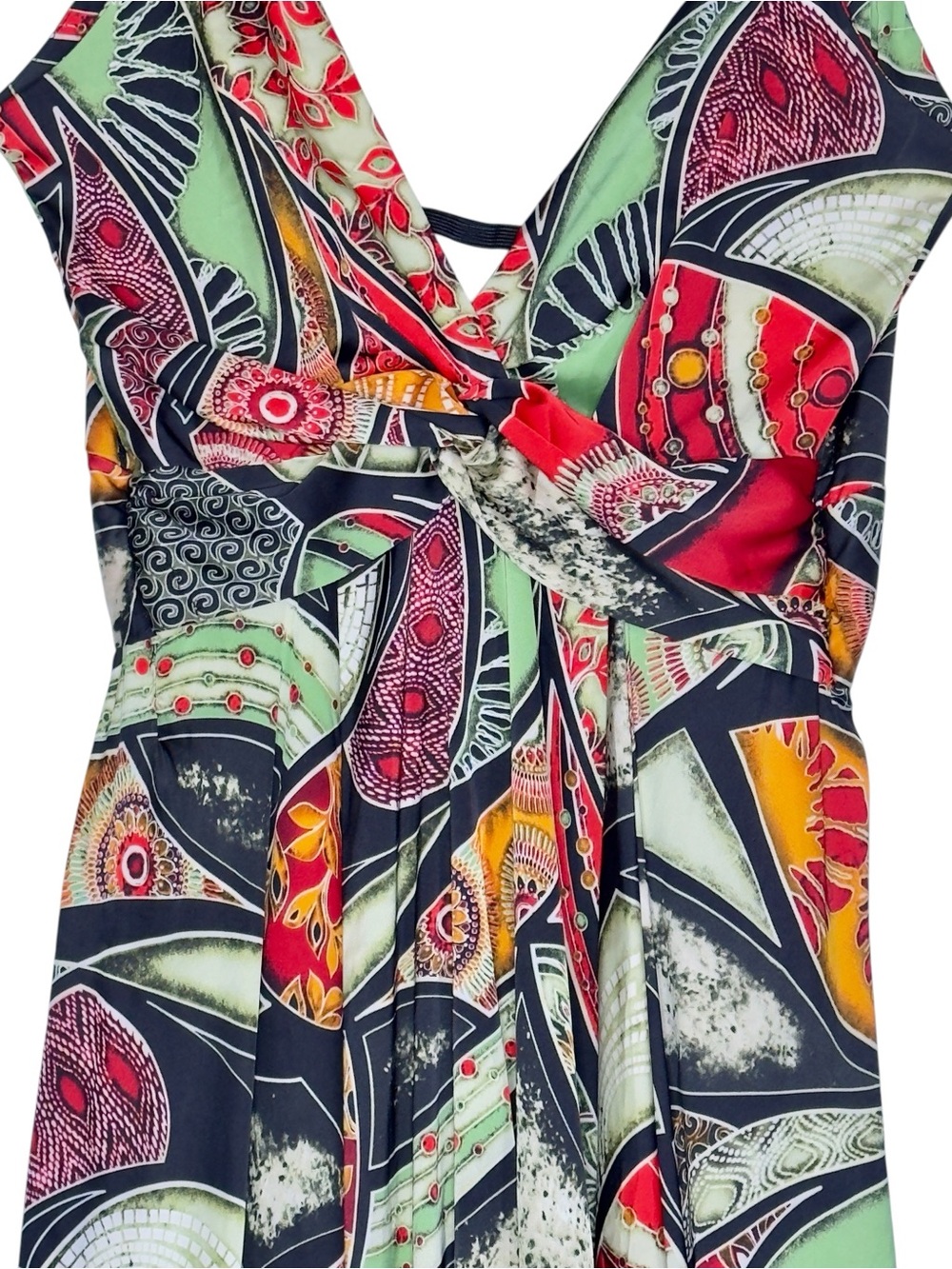AKIRA Abstract Print Maxi Dress Size M Open Back Tie Front Spaghetti Strap - Picture 3 of 14